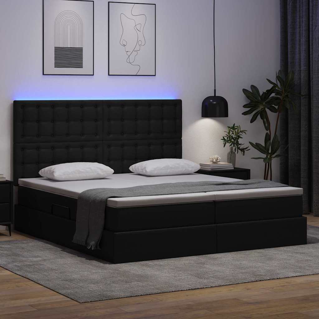 Letto con luci a strisce a LED Nero 200 x 200 cm PVC 3372817