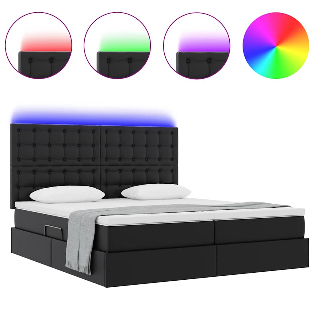 Letto con luci a strisce a LED Nero 200 x 200 cm PVC 3372817
