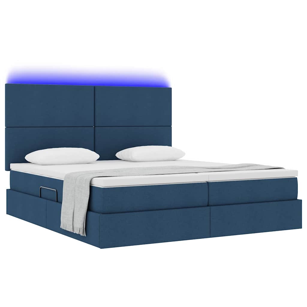 Letto con luci a strisce a LED Blu 200 x 200 cm Tessuto 3372832