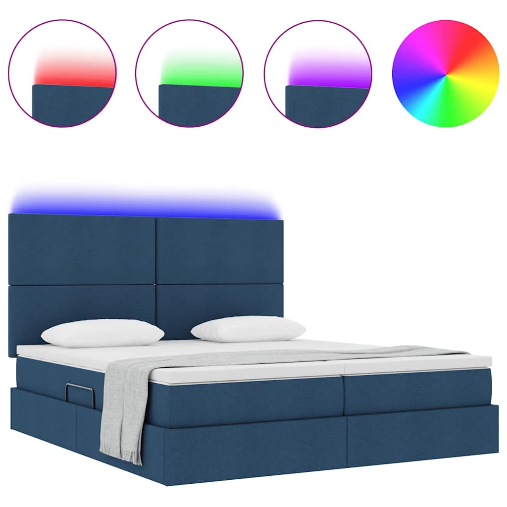 Letto con luci a strisce a LED Blu 200 x 200 cm Tessuto 3372832