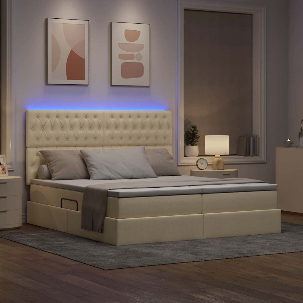 Letto con luci a strisce a LED Crema 180 x 200 cm Tessuto 3372849