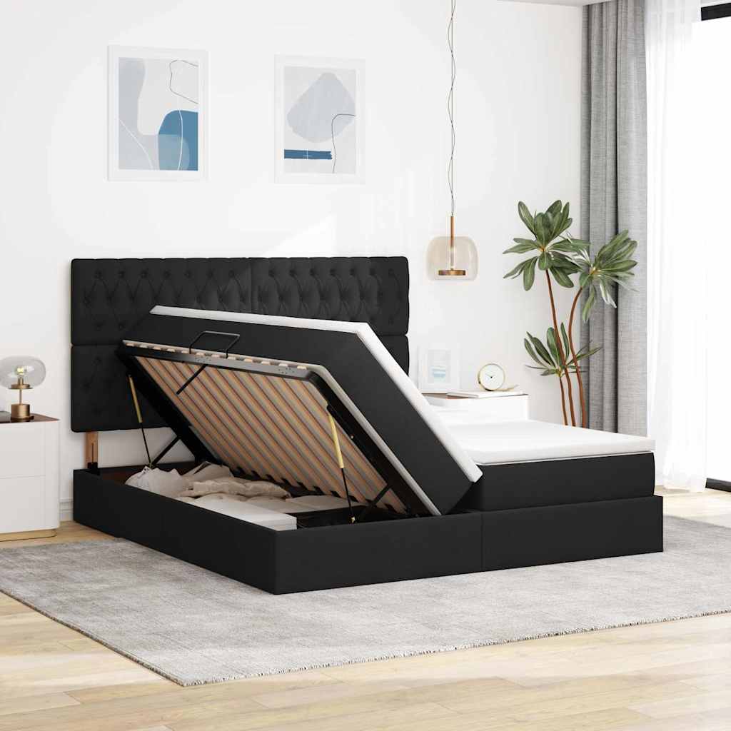 Letto con luci a strisce a LED Nero 200 x 200 cm Tessuto 3372853