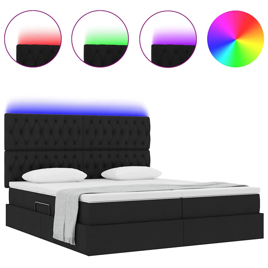 Letto con luci a strisce a LED Nero 200 x 200 cm Tessuto 3372853