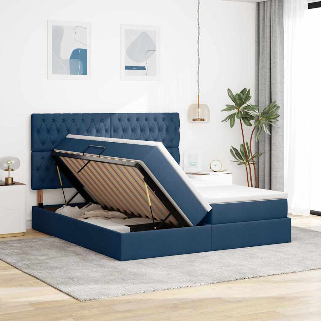 Letto con luci a strisce a LED Blu 200 x 200 cm Tessuto 3372856