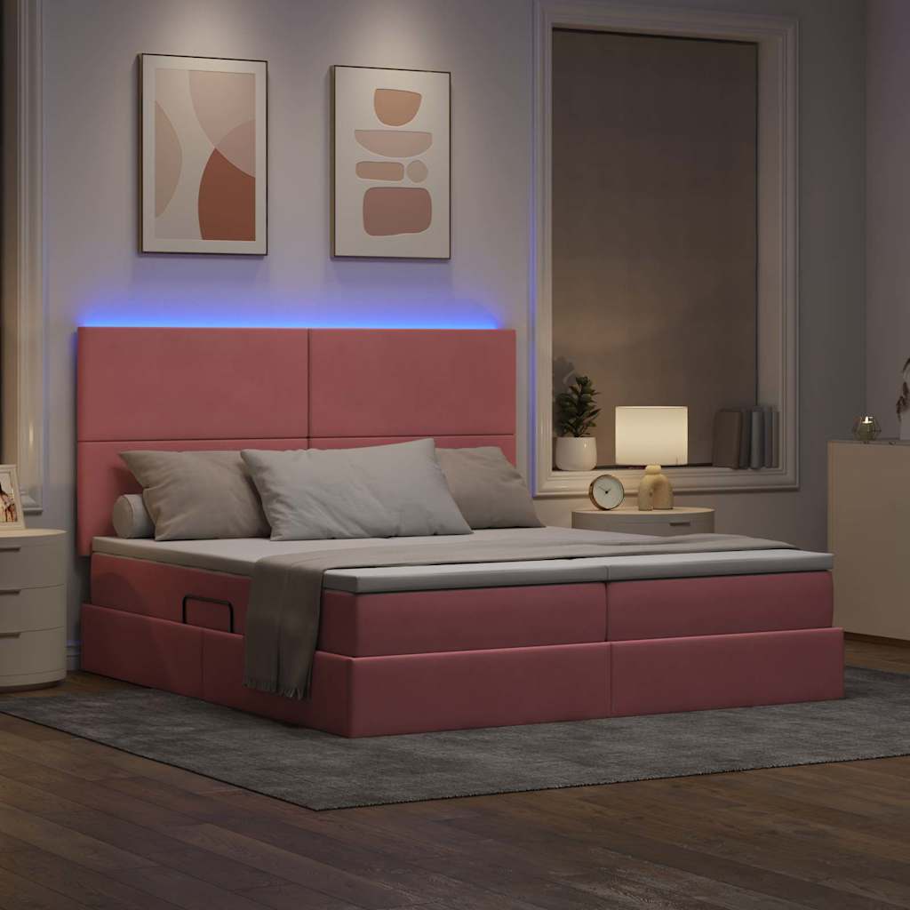 Letto con luci a strisce a LED Rosa 180 x 200 cm Velluto 3372874