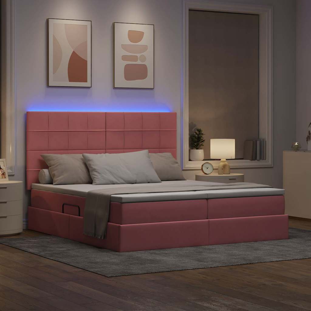 Letto con luci a strisce a LED Rosa 180 x 200 cm Velluto 3372886