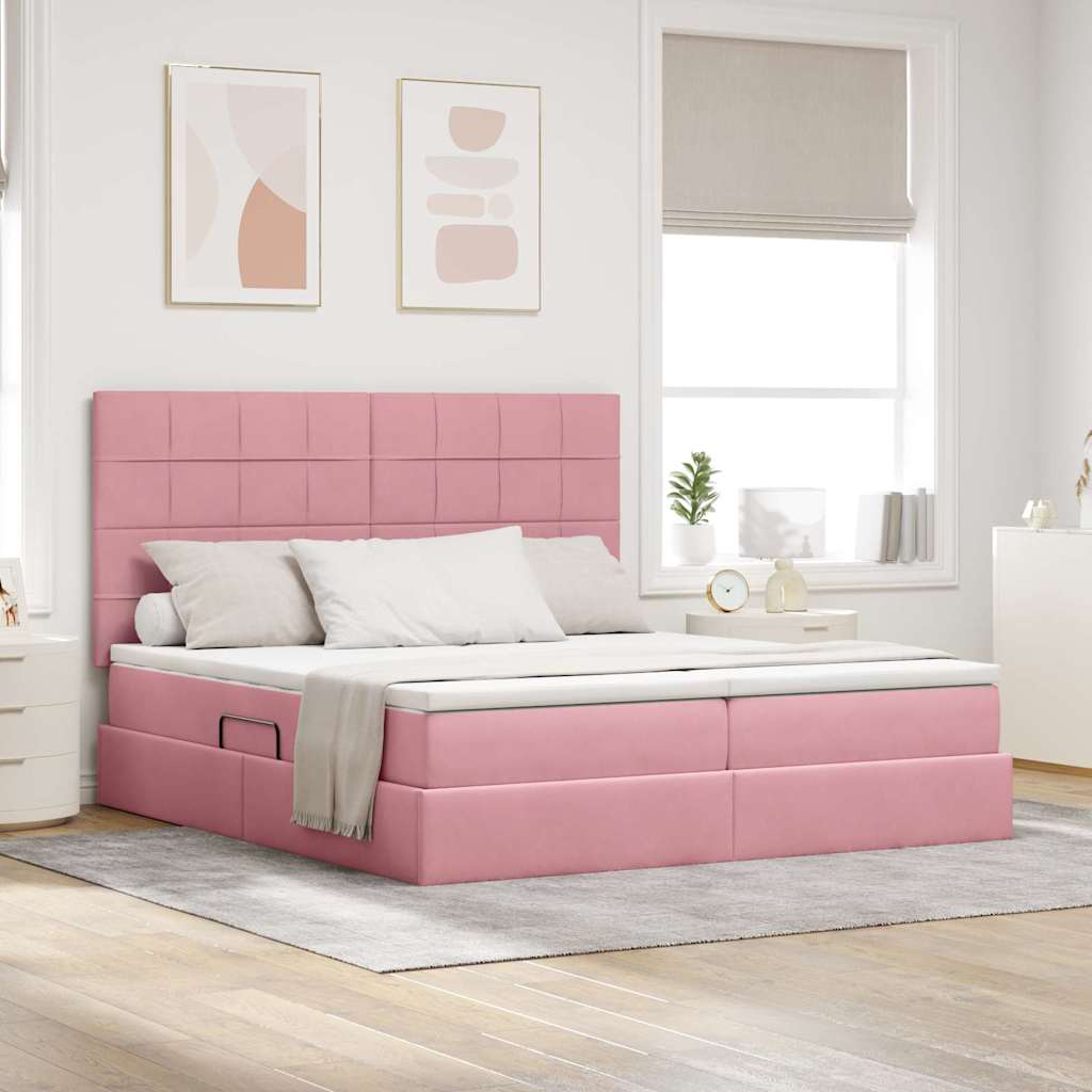Letto con luci a strisce a LED Rosa 180 x 200 cm Velluto 3372886