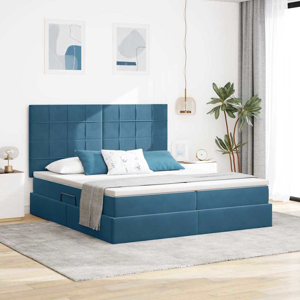 Letto con luci a strisce a LED Blu Scuro 200 x 200 cm Velluto 3372891