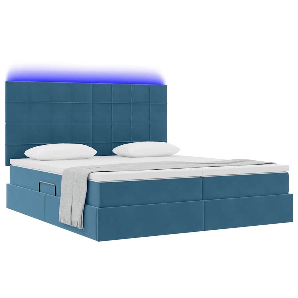 Letto con luci a strisce a LED Blu Scuro 200 x 200 cm Velluto 3372891