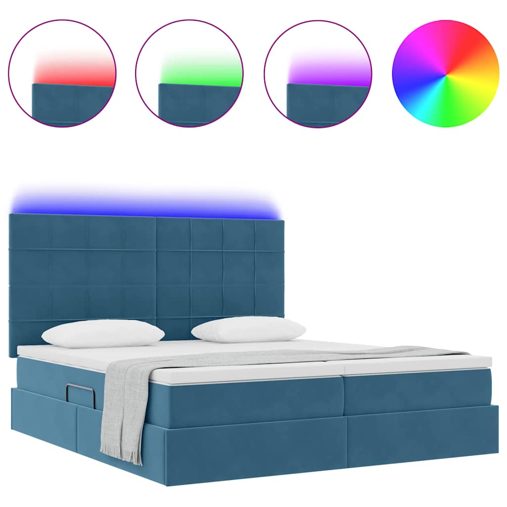 Letto con luci a strisce a LED Blu Scuro 200 x 200 cm Velluto 3372891