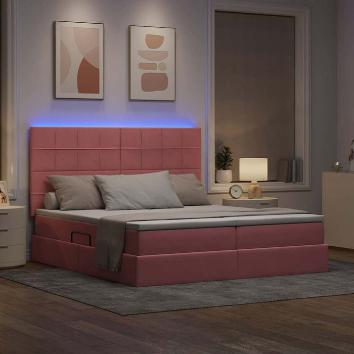 Letto con luci a strisce a LED Rosa 200 x 200 cm Velluto 3372892