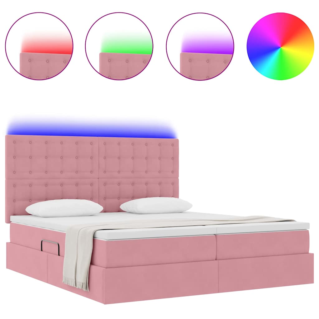 Letto con luci a strisce a LED Rosa 180 x 200 cm Velluto 3372910