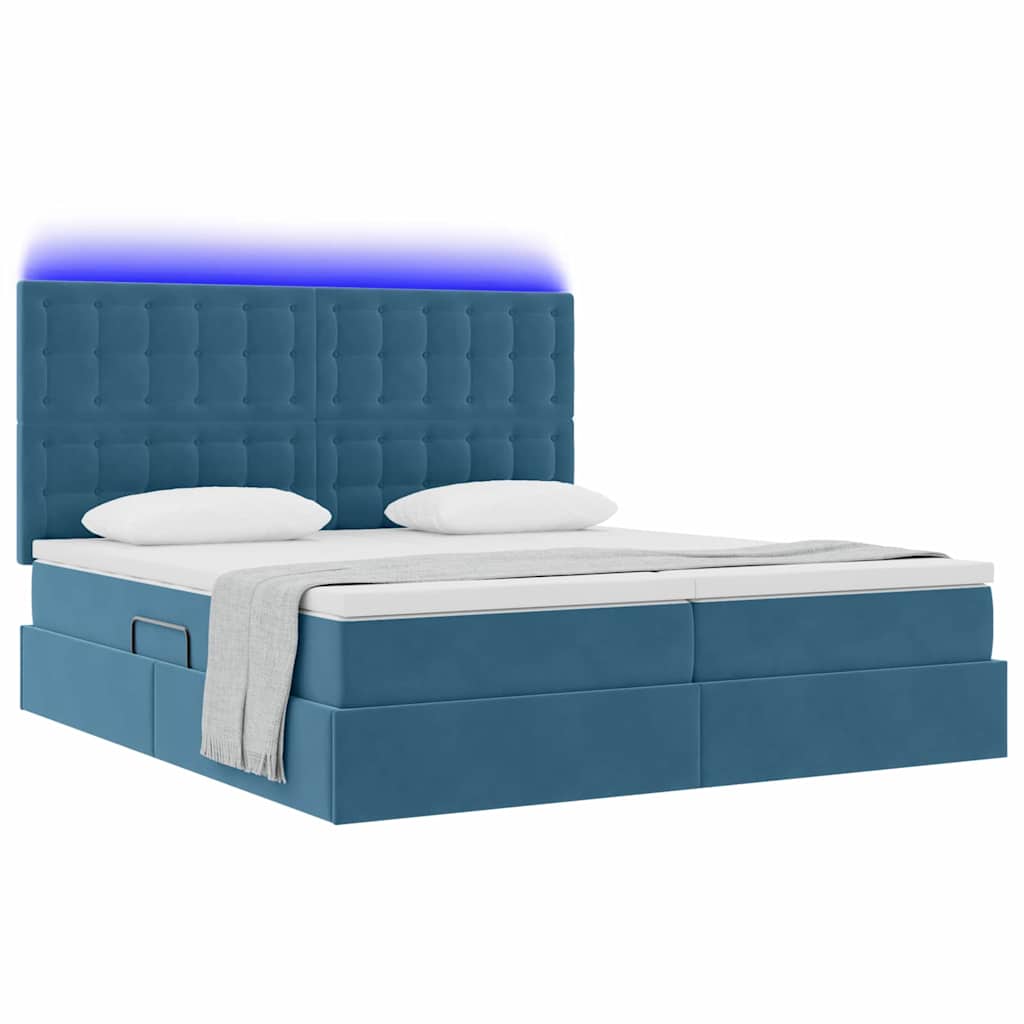 Letto con luci a strisce a LED Blu Scuro 200 x 200 cm Velluto 3372915