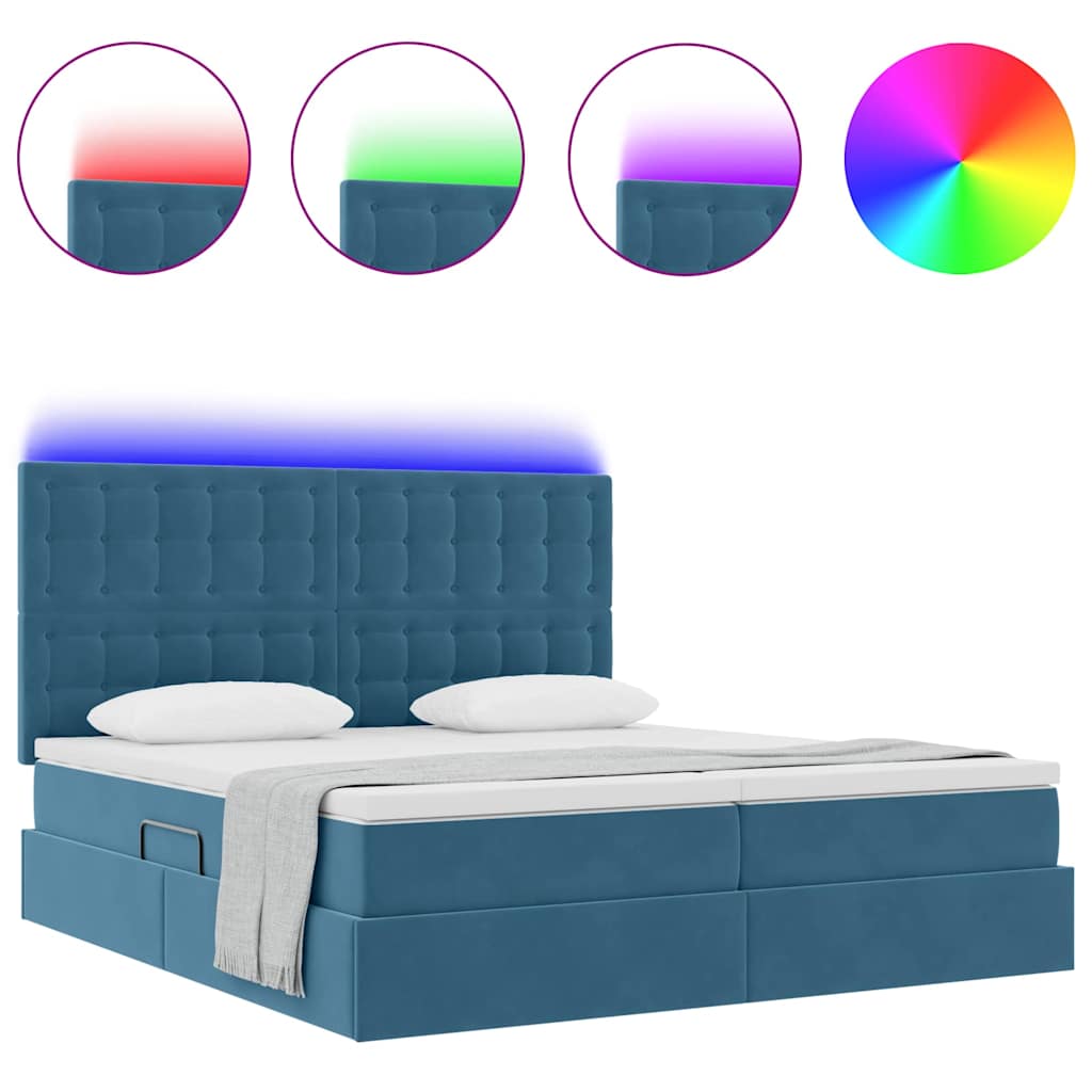 Letto con luci a strisce a LED Blu Scuro 200 x 200 cm Velluto 3372915