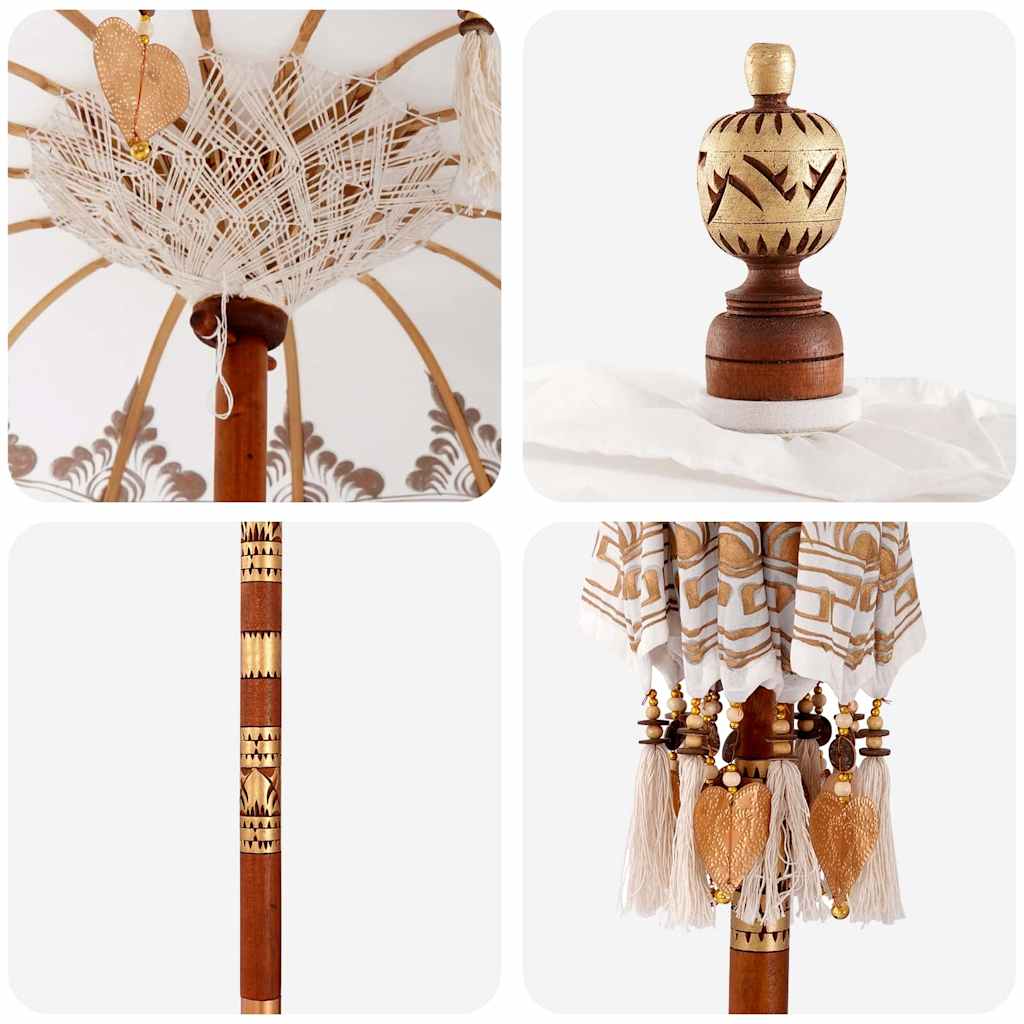 vidaXL Parasol Balinese 260 Crema 95-100 cm Cotone e legno massello