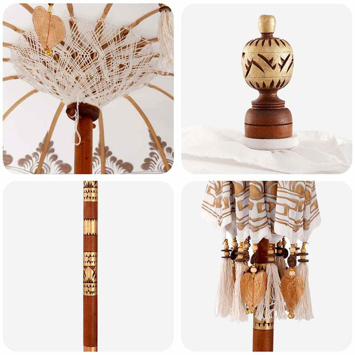 vidaXL Parasol Balinese 260 Crema 95-100 cm Cotone e legno massello