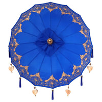 Parasol con Base Blu, Marrone 250 cm Cotone, Legno