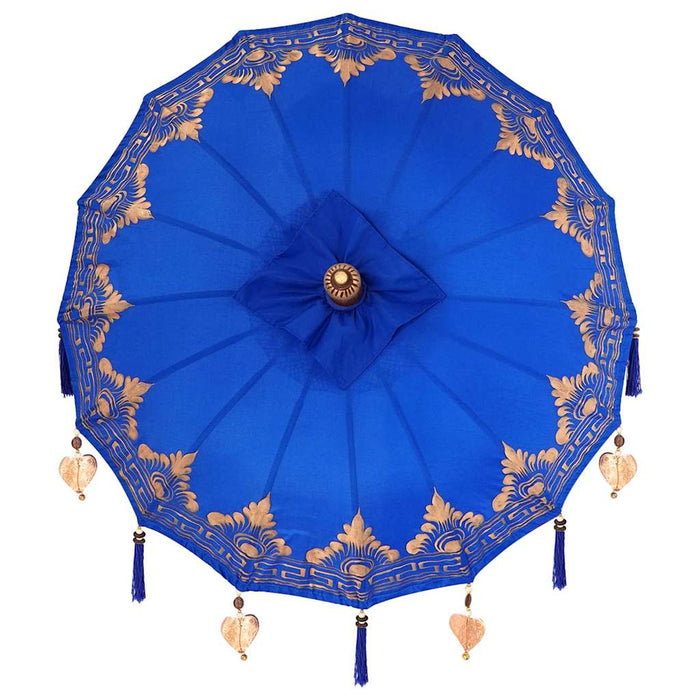 Parasol con Base Blu, Marrone 250 cm Cotone, Legno