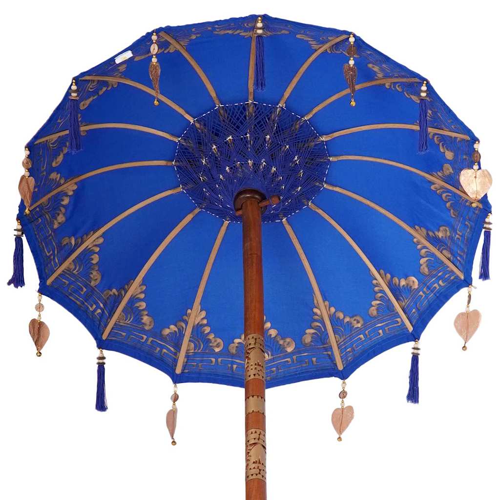 Parasol con Base Blu, Marrone 250 cm Cotone, Legno