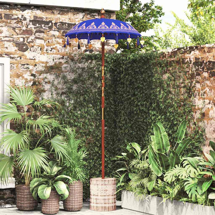 Parasol con Base Blu, Marrone 250 cm Cotone, Legno