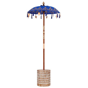 Parasol con Base Blu, Marrone 250 cm Cotone, Legno