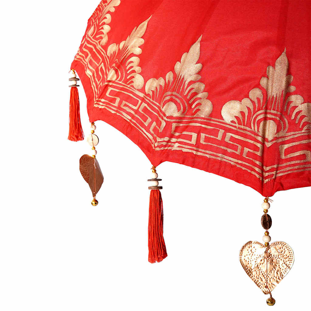 Parasol con Base Rosso, Marrone 250 cm Cotone, Legno