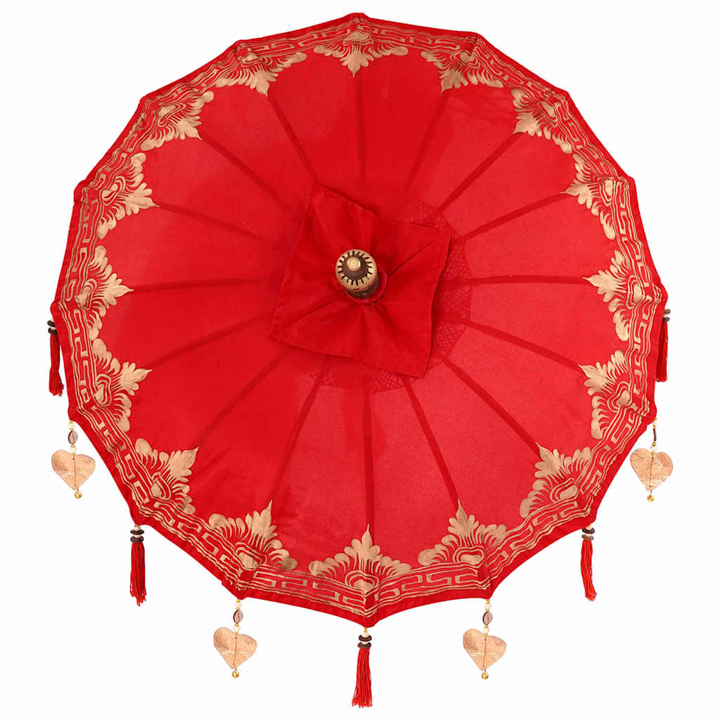 Parasol con Base Rosso, Marrone 250 cm Cotone, Legno