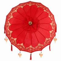 Parasol con Base Rosso, Marrone 250 cm Cotone, Legno