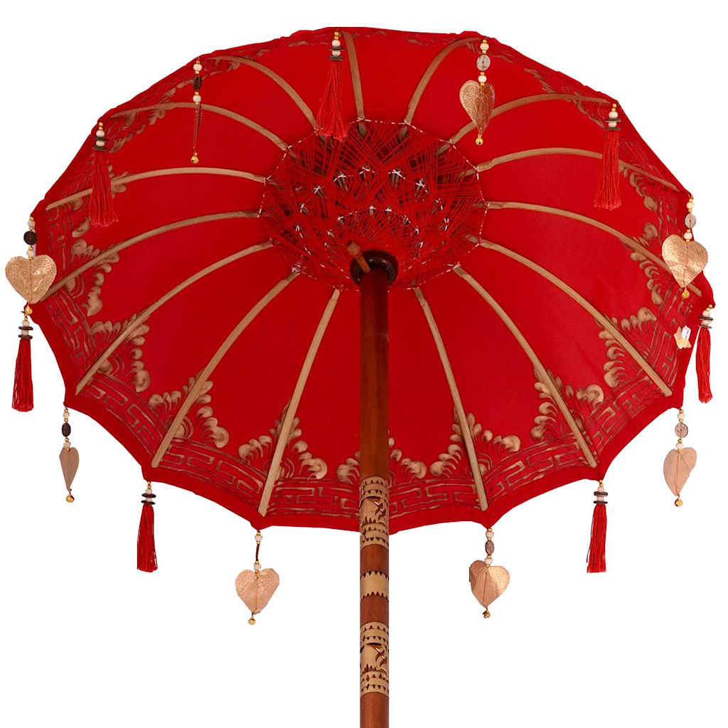Parasol con Base Rosso, Marrone 250 cm Cotone, Legno