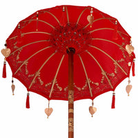 Parasol con Base Rosso, Marrone 250 cm Cotone, Legno