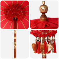 Parasol con Base Rosso, Marrone 250 cm Cotone, Legno
