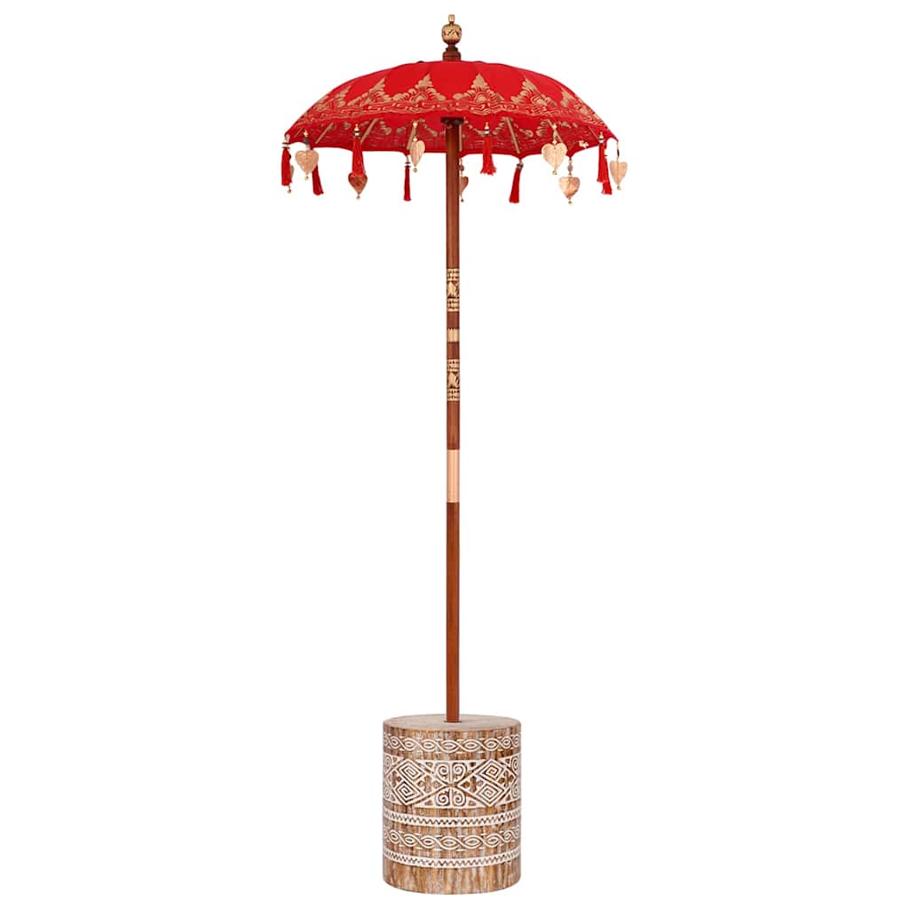 Parasol con Base Rosso, Marrone 250 cm Cotone, Legno