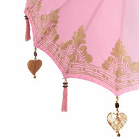 Parasol con Base Rosa, Marrone 250 cm Cotone, Legno