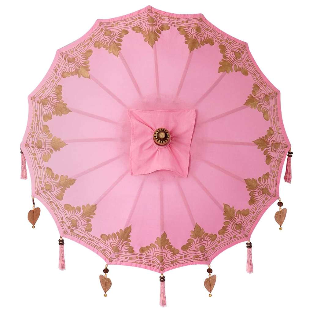 Parasol con Base Rosa, Marrone 250 cm Cotone, Legno 3356917