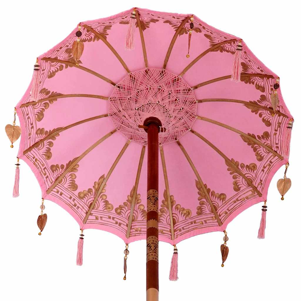 Parasol con Base Rosa, Marrone 250 cm Cotone, Legno