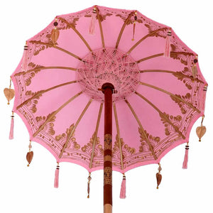 Parasol con Base Rosa, Marrone 250 cm Cotone, Legno
