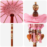 Parasol con Base Rosa, Marrone 250 cm Cotone, Legno 3356917