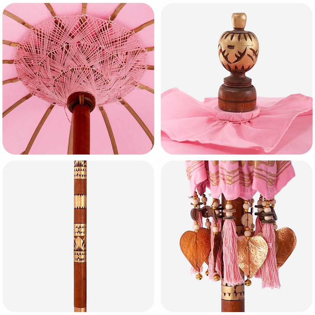 Parasol con Base Rosa, Marrone 250 cm Cotone, Legno