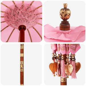 Parasol con Base Rosa, Marrone 250 cm Cotone, Legno