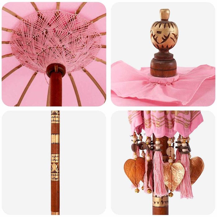 Parasol con Base Rosa, Marrone 250 cm Cotone, Legno