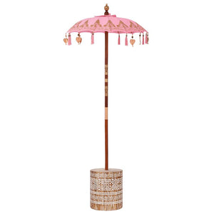 Parasol con Base Rosa, Marrone 250 cm Cotone, Legno 3356917