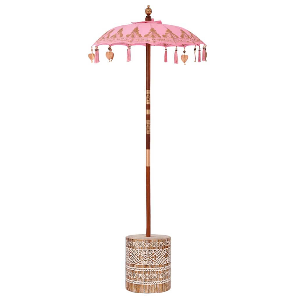 Parasol con Base Rosa, Marrone 250 cm Cotone, Legno