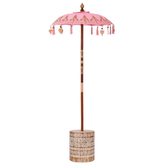 Parasol con Base Rosa, Marrone 250 cm Cotone, Legno