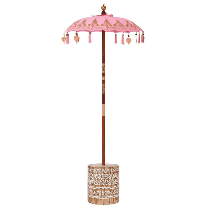 Parasol con Base Rosa, Marrone 250 cm Cotone, Legno