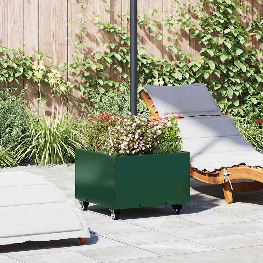 vidaXL Base per Parasol con Vaso Verde 45 x 45 x 45 cm Acciaio