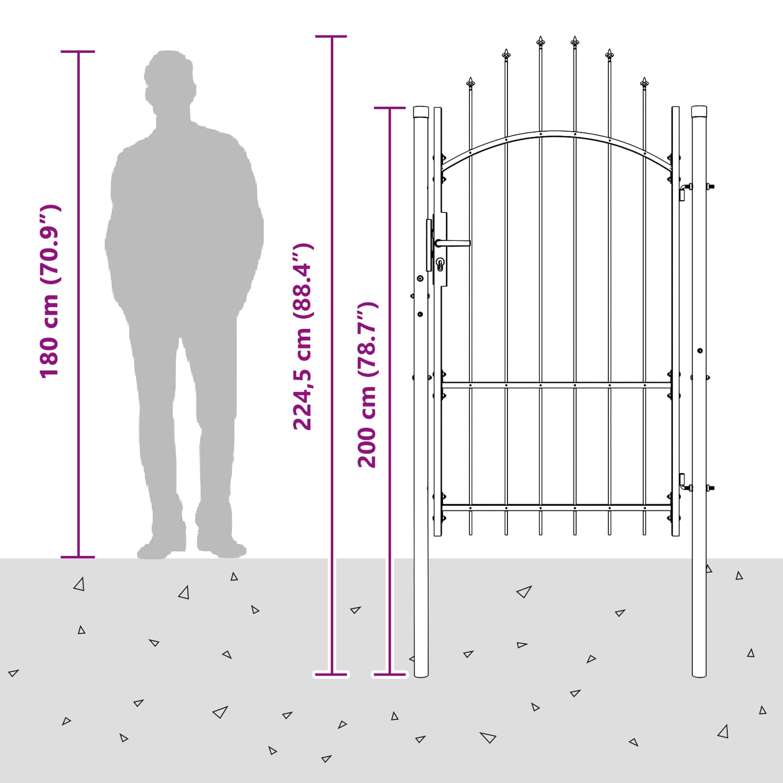 Cancello da giardino con blocco Grigio 175 x 100 cm Acciaio 42008900