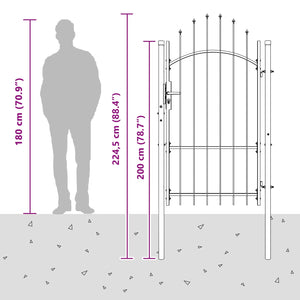Cancello da giardino con blocco Grigio 175 x 100 cm Acciaio 42008900