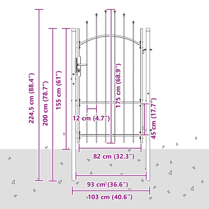 Cancello da giardino con blocco Grigio 175 x 100 cm Acciaio 42008900