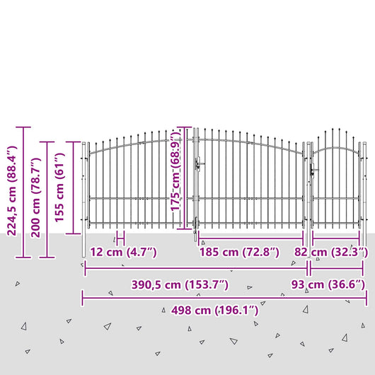 Cancello da giardino con blocco Grigio 125 x 400 cm Acciaio 42008908
