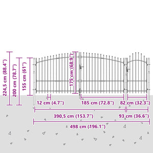 Cancello da giardino con blocco Grigio 150 x 400 cm Acciaio 42008909